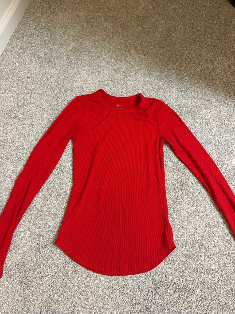 Red Ribbed Long-Sleeve